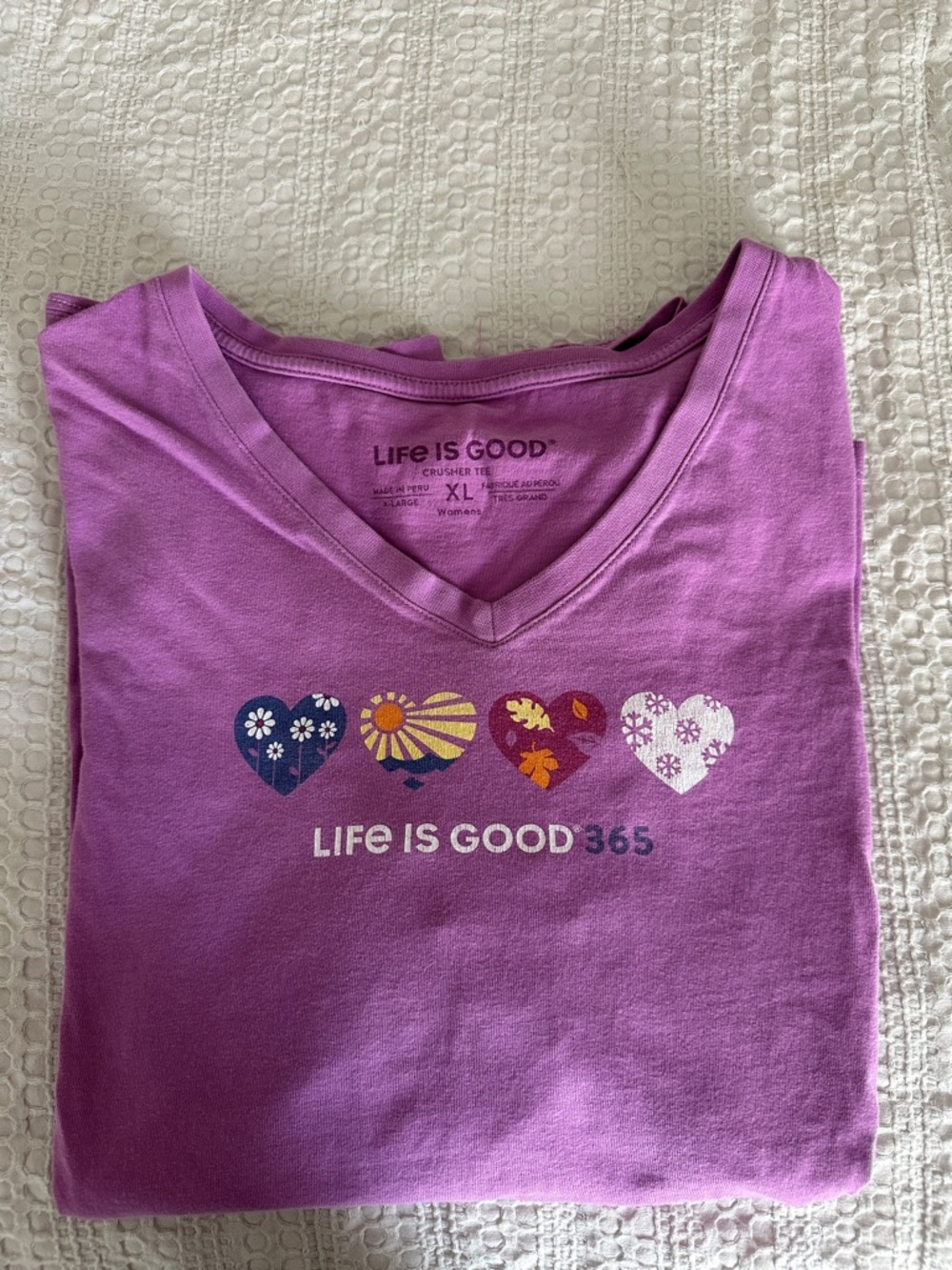 Life Is Good Purplish Pink Crusher Long Sleeve V-Neck Tee - XL - Heart Graphics